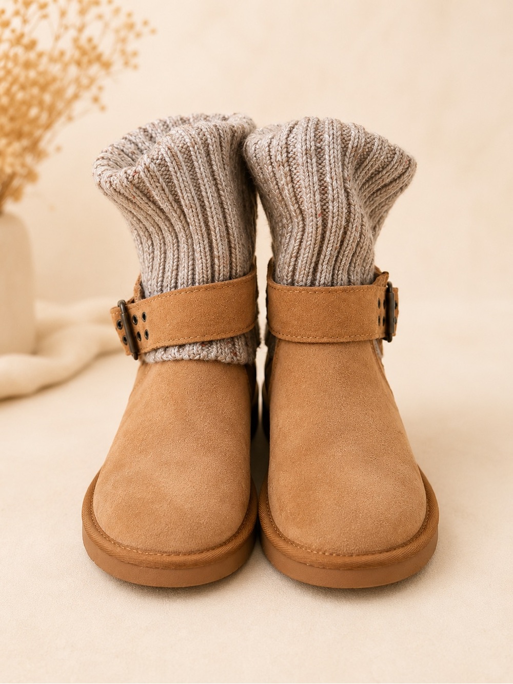 UGG Women’s Tan Suede Ankle Boots with Knit Cuff Size 9 – New